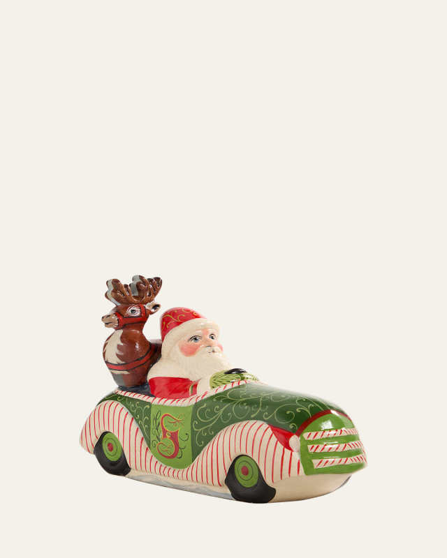 Ornate Santa Driving Christmas Car with Deer